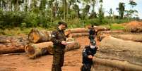 Agentes da Polícia Federal em operação contra a extração ilegal de madeira da Floresta Amazônica  Foto: Exército 