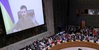 Zelensky discursa no Conselho de Segurança da ONU  Foto: Reuters