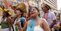 Candidatas indígenas ao parlamento em protesto  Foto: Imagem: Webert da Cruz / Alma Preta