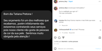 Tatiana compartilhou a resposta racista  Foto: Reprodução/Instagram