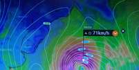 Representação do ciclone extratropical que está na costa da Região Sul, se afastando em alto-mar  Foto: Climatempo