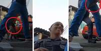 PM sorri durante abordagem truculenta a grupo de jovens em comunidade paulista  Foto: Reprodu&ccedil;&atilde;o/Facebook