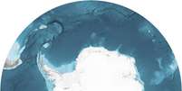 Um novo mapa traça a forma do leito do oceano ao redor da Antártida  Foto: IBCSO/AWI/NIPPON FOUNDATION/SEABED2030 / BBC News Brasil