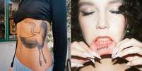 A cantora tatuou uma garça na costela e a palavra "amar" na parte interna dos lábios  Foto: Reprodução / Twitter @PriAlcantara / Alto Astral