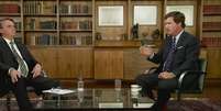 Jair Bolsonaro em entrevista ao jornalista norteamericano Tucker Carlson, do canal Fox News  Foto: Reprodu&ccedil;&atilde;o