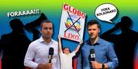 Os repórteres Guedes e Bortolotto foram surpreendidos com gritos durante o ‘ao vivo’  Foto: Fotomontagem: Blog Sala de TV