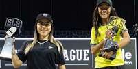 Rayssa Leal e Pâmela Rosa fizeram dobradinha brasileira no pódio da Street League  Foto: Reprodução/Instagram