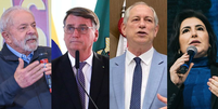 Pesquisa Quaest mostra Lula à frente, Bolsonaro em segundo, Ciro em terceiro e Simone em quarto lugar; outros presidenciáveis não pontuaram  Foto: Ricardo Stuckert, Clauber Caetano/PR, Reprodução Facebook