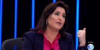 Simone Tebet (MDB), candidata à Presidência, em entrevista ao JN nesta sexta-feira, 26  Foto: TV Globo / Reprodução