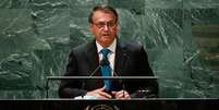 O presidente Jair Bolsonaro discursando na Assembleia Geral da ONU em 2021  Foto: Eduardo Munoz-Pool/Getty Images / BBC News Brasil