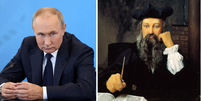O presidente russo, Vladimir Putin (&agrave; esquerda), e o astr&oacute;logo, vidente e m&eacute;dico Nostradamus, que viveu no s&eacute;culo 16 (&agrave; direita).  Foto: Montagem/Reuters