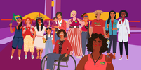 Imagem é uma ilustração que mostra mulheres diversas  Foto: Divulgação/Angola Comunicação / Alma Preta