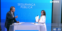 O presidente e candidato à reeleição, Jair Bolsonaro (PL), e a candidata Soraya Thronicke (União Brasil) trocaram acusações em debate na TV Globo   Foto: TV Globo