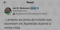 Reprodu&ccedil;&atilde;o de falso tu&iacute;te do presidente Jair Bolsonaro sobre padres e bispos n&atilde;o interferirem na campanha pol&iacute;tica  Foto: Aos Fatos