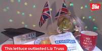 Durante dias, o jornal organizou uma live com imagens da alface e uma foto de Truss, numa aposta se a primeira-ministra cairia antes de o vegetal apodrecer  Foto: Daily Star