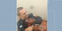 Policial foi filmado imobilizando um homem pelo pescoço  Foto: RJTV