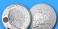 Moedas de Harry Potter e da banda AC/DC  Foto: Royal Mint / Montagem Homework