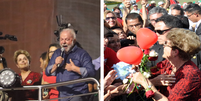 À esquerda, Dilma durante ato que celebração da vitória de Lula, na Avenida Paulista, em São Paulo, no domingo, 30; à direita, Dilma deixando o Palácio da Alvorada, em Brasília, em 2016.   Foto: Montagem/Agência Estado/Futura Press