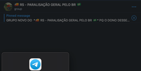 Telegram derruba dezenas de grupos sobre "paralisação geral"  Foto: Núcleo Jornalismo