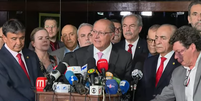 Alckmin em coletiva após reunião das equipes de transição   Foto: Reprodução
