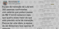 Publicação engana ao dizer que equipe de transição de Lula possui 283 pessoas com salários de R$ 17 mil  Foto: Aos Fatos