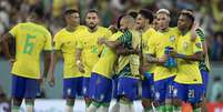 Seleção celebra vitória após jogo contra a Suíça   Foto: Lucas Figueiredo/CBF