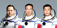 Trio de astronautas da miss&atilde;o espacial chinesa Shenzhou 15  Foto: Reprodu&ccedil;&atilde;p/YouTube CGTN