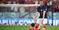 Francês Mbappé e o marroquino Hakimi após a semifinal da Copa do Mundo (Foto: Franck Fife/AFP)  Foto: Lance!