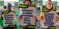 Bolsonaristas fazem 'procissão' em frente a quartel com cartazes pedindo que Bolsonaro dê um golpe  Foto: Reprodução