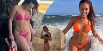 Ver&atilde;o, pode vir! Larissa Manoela, Isis Valverde e mais famosas tiram biqu&iacute;ni do arm&aacute;rio e mostram trends.  Foto: Reprodu&ccedil;&atilde;o, Instagram @rafakalimann @larissamanoela @sthefanematos / Purepeople