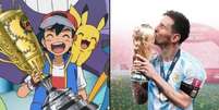 Ash Ketchum e Lionel Messi, campeões mundiais em 2022  Foto: Reprodução / Montagem