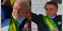 Imagem compara as faixas presidenciais usadas por Lula e Bolsonaro para sugerir de maneira enganosa que o petista recebeu um símbolo falso  Foto: Aos Fatos
