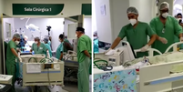 Momento em que as irmãs Valentina e Heloá Prado deixam o centro cirúrgico do Hecad, em Goiânia  Foto: Reprodução/Instagram