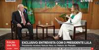 O presidente Lula recebeu Natuza Nery no Palácio do Planalto  Foto: Reprodução/TV