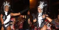 Erika Januza caiu no samba durante o ensaio de rua da escola Unidos do Viradouro.  Foto: AGNews / Purepeople