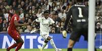 Vini Jr foi um dos destaques do Real Madrid na classificação para as quartas de final da Champions League (Foto: JAVIER SORIANO / AFP)  Foto: Lance!