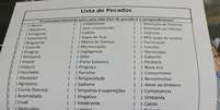 Lista de pecados com "pronografia" viralizou na web  Foto: Reprodu&ccedil;&atilde;o