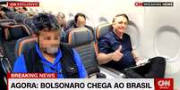 Bolsonaro ocupou um lugar especial na primeira fileira do avião  Foto: Reprodução/TV