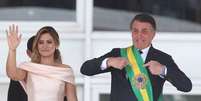 A primeira-dama Michelle Bolsonaro e o presidente Jair Bolsonaro no parlatório do Palácio do Planalto, em 2019  Foto: Wilton Junior/Estadão / Estadão