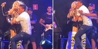 Fã invade palco e agarra Joelma durante show   Foto: Reprodução/Montagem