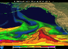 Anima&ccedil;&atilde;o ilustra o fen&ocirc;meno dos rios atmosf&eacute;ricos. O movimento do vapor d'&aacute;gua na Groenl&acirc;ndia estaria contribuindo para o derretimento de suas geleiras (Imagem: NOAA)  Foto: Canaltech