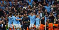 Jogadores do City comemoram gol contra o Real Madrid   Foto: Molly Darlington / Reuters