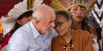 O presidente Luiz Inácio Lula da Silva e a ministra do Meio Ambiente, Marina Silva, durante o encerramento do Acampamento Terra Livre. Foto: Marcelo Camargo/Agência Brasil  Foto: Marcelo Camargo/Agência Brasil / Estadão