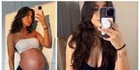 À esquerda, Gabi Brandt na reta final da gravidez; ao lado, um vídeo feito dias pos-parto  Foto: Reprodução/ Instagram @gabibrandt/ Montagem Terra