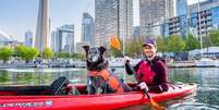 Molly e Toby Heaps andando de caiaque no Lago Ontário  Foto: Valerie Howes / BBC News Brasil