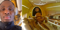Odion Ighalo exibiu detalhes da aeronave usada pelos jogadores do Al-Hilal, clube saudita  Foto: Reprodução/Redes Sociais 