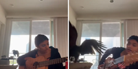 Nikki Kundanmal se desespera com entrada de Falcão no seu apartamento enquanto tocava violão.   Foto: Reprodução / Tiktok