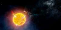 Representação artística da Betelgeuse, estrela que desapareceu por 15 segundos em um eclipse  Foto: Canaltech