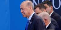 O presidente da Turquia, Tayyip Erdogan, chega à cúpula dos líderes da Otan em Vilnius  Foto: Reuters / BBC News Brasil