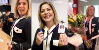 Daniela Lima ganhou making of e presentes no primeiro dia de trabalho na GloboNews  Foto: Reproduções